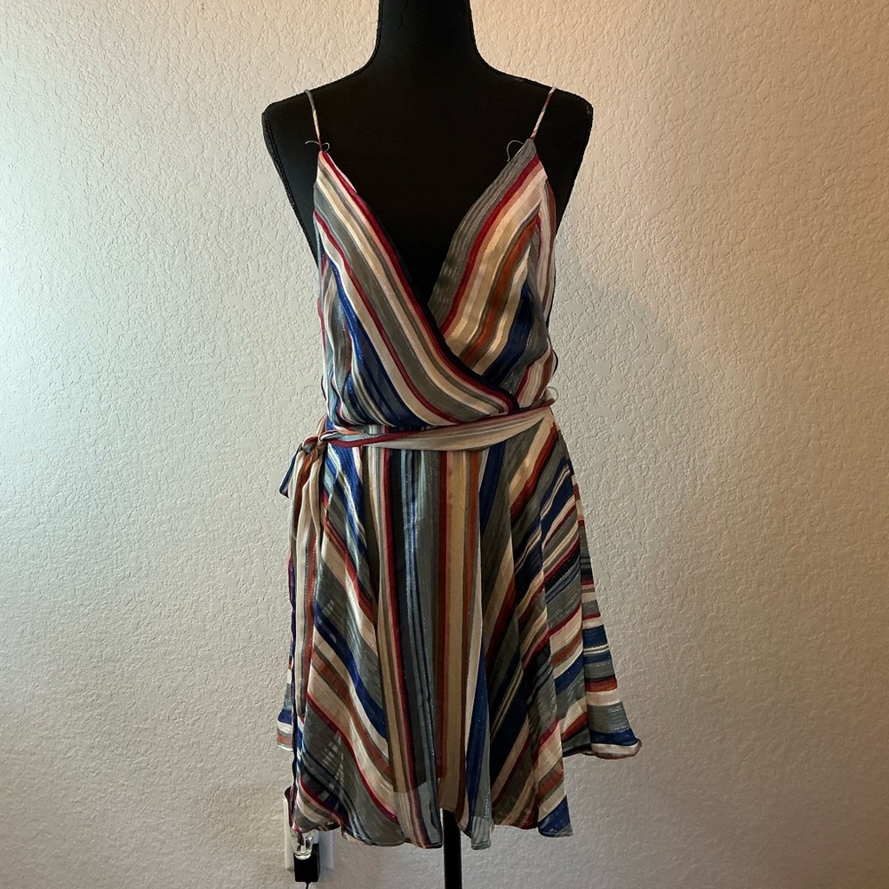 NWT Lily Rain-Striped Multicolor Wrap Dress - Picture 2 of 5